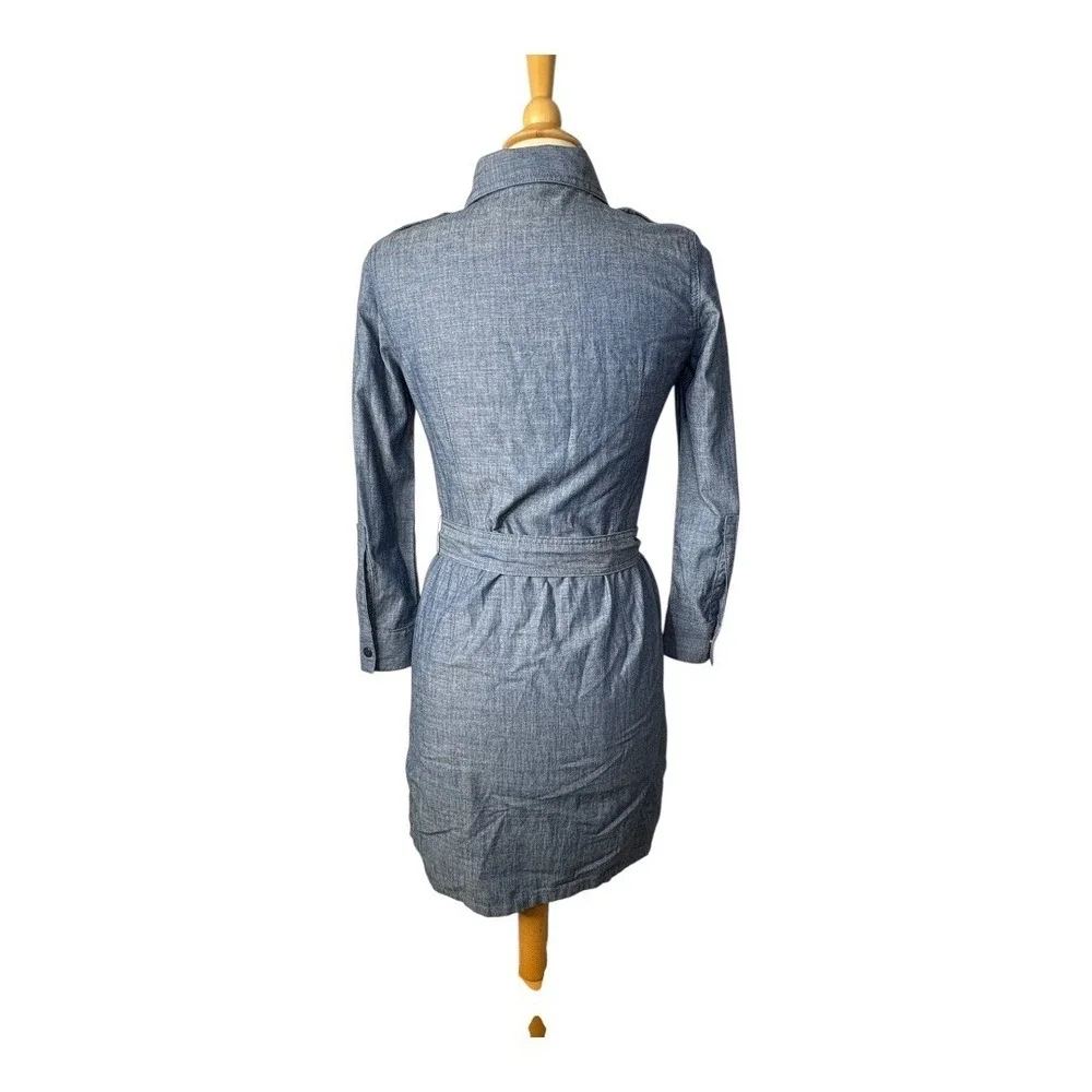 Tory Burch Chambray‎ Shirt Dress Size 2 Blue Belted Military Utility Long Sleeve